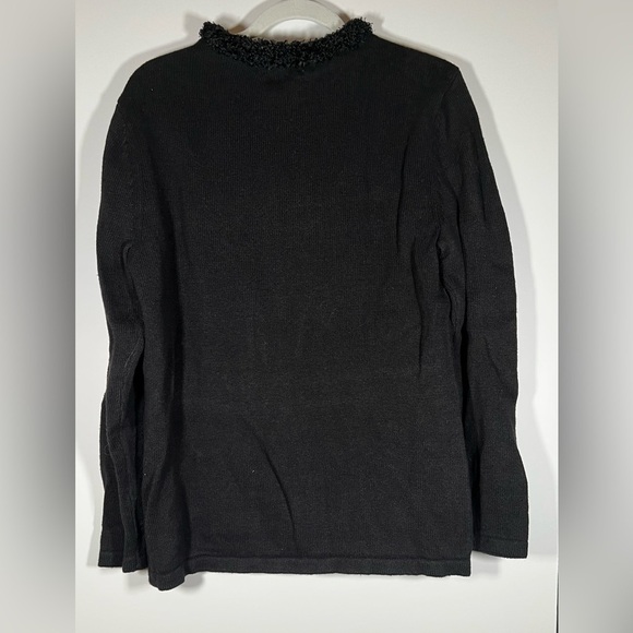 Merry & Bright black embellished embroidered Christmas sweater sz L bling glam - Picture 2 of 11